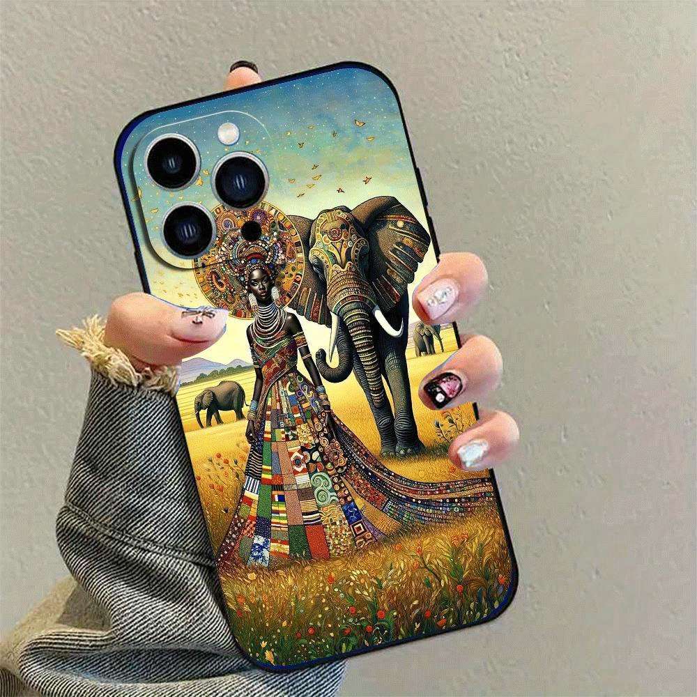 1Pc Black For iPhone 14 African Design Phone Case
