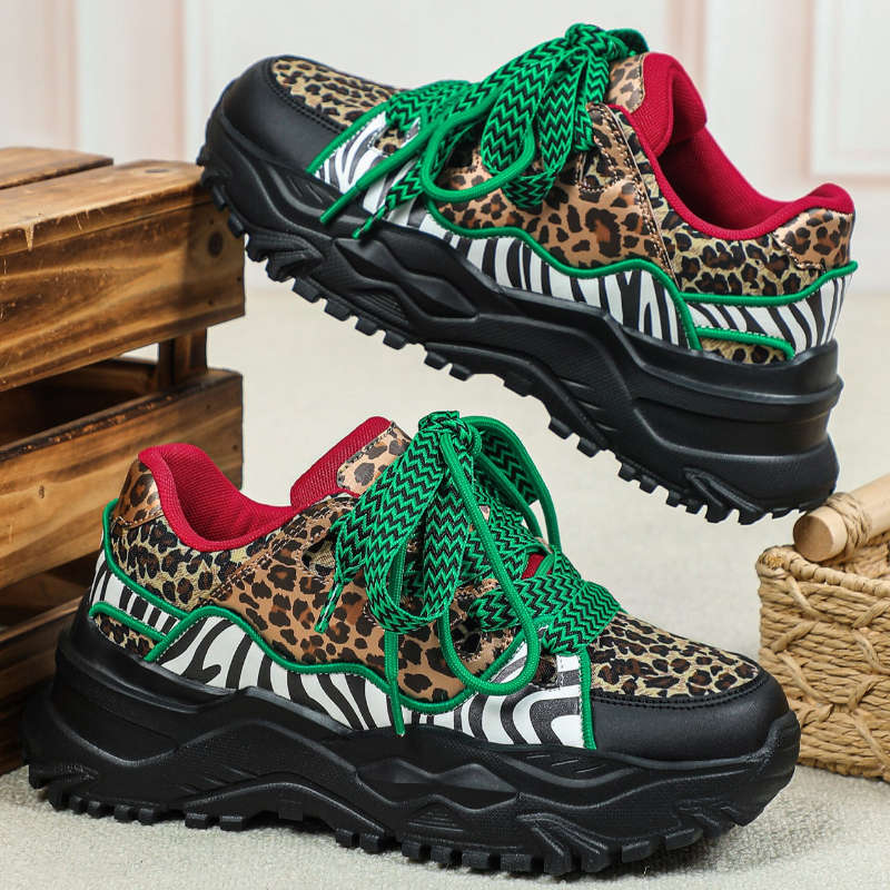 Women S Sneakers Color Leopard Print On Green And Black Base Sizeuk 4
