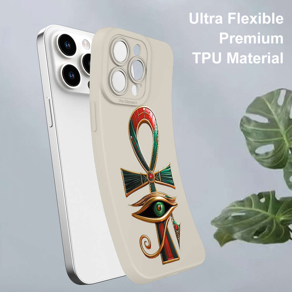 1Pc Ivory White For iPhone 16 Egyptian Symbol Phone Case
