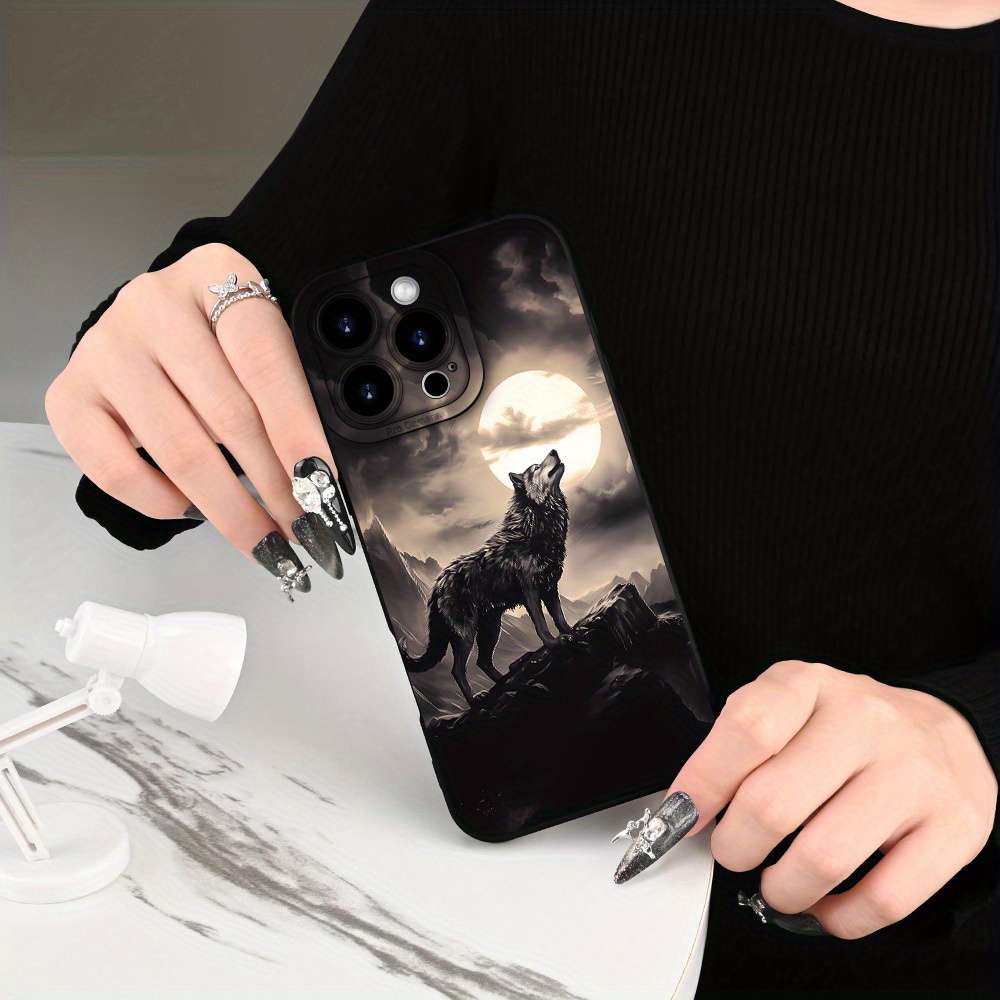 1Pc Black For iPhone 7 Plus 8 Plus Wolf Howl Pattern Phone Case