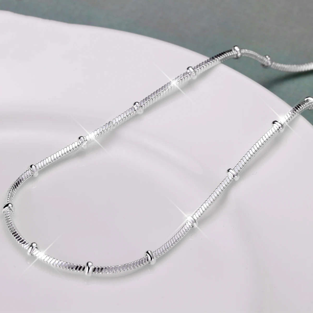 Rhinestone Stylish Plated Snake Chain Silver