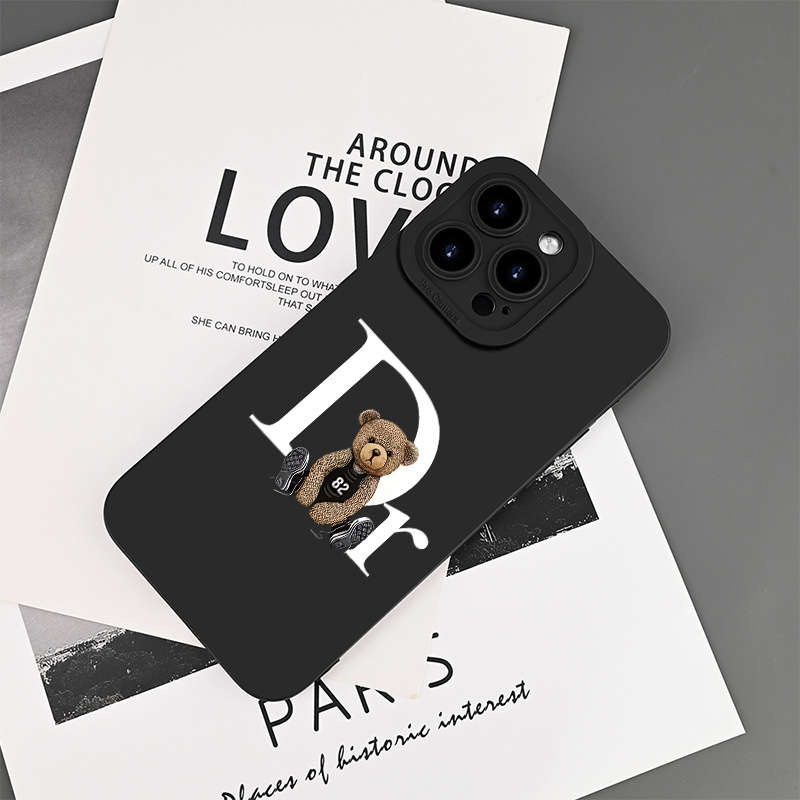 1Pc Black For iPhone 13 Mini Dr Bear Pattern Phone Case
