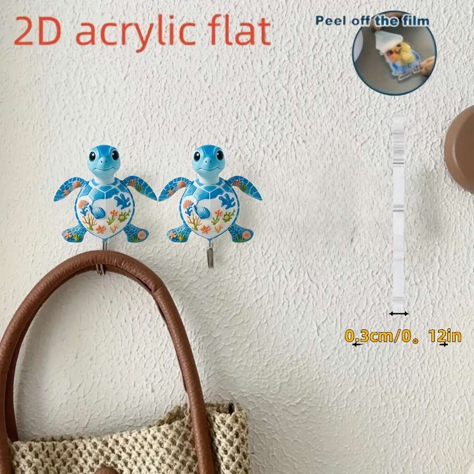 2 Pack Blue Patterned Turtle Acrylic Self Adhesive Hangers Quantity 2 small turtles with patterns