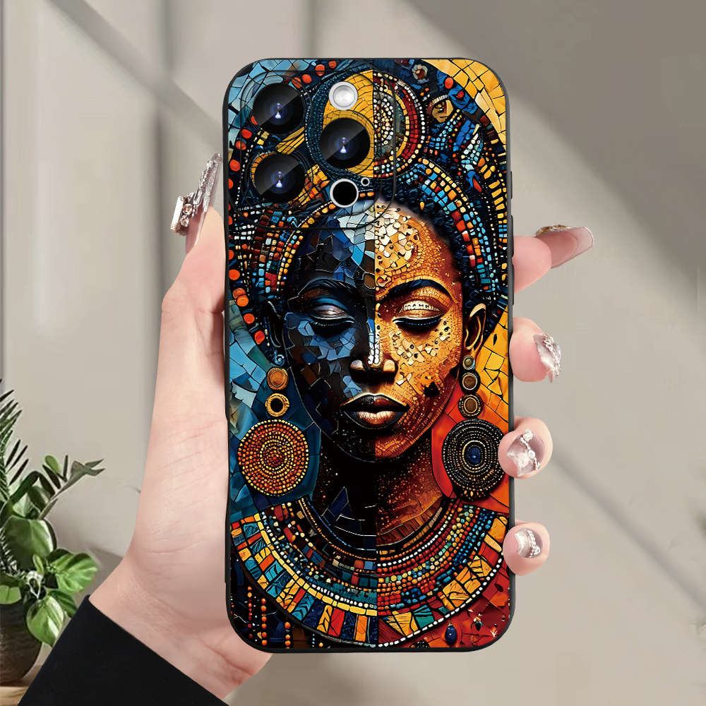 1Pc Black For iPhone 15 Plus African Girl Pattern Phone Case
