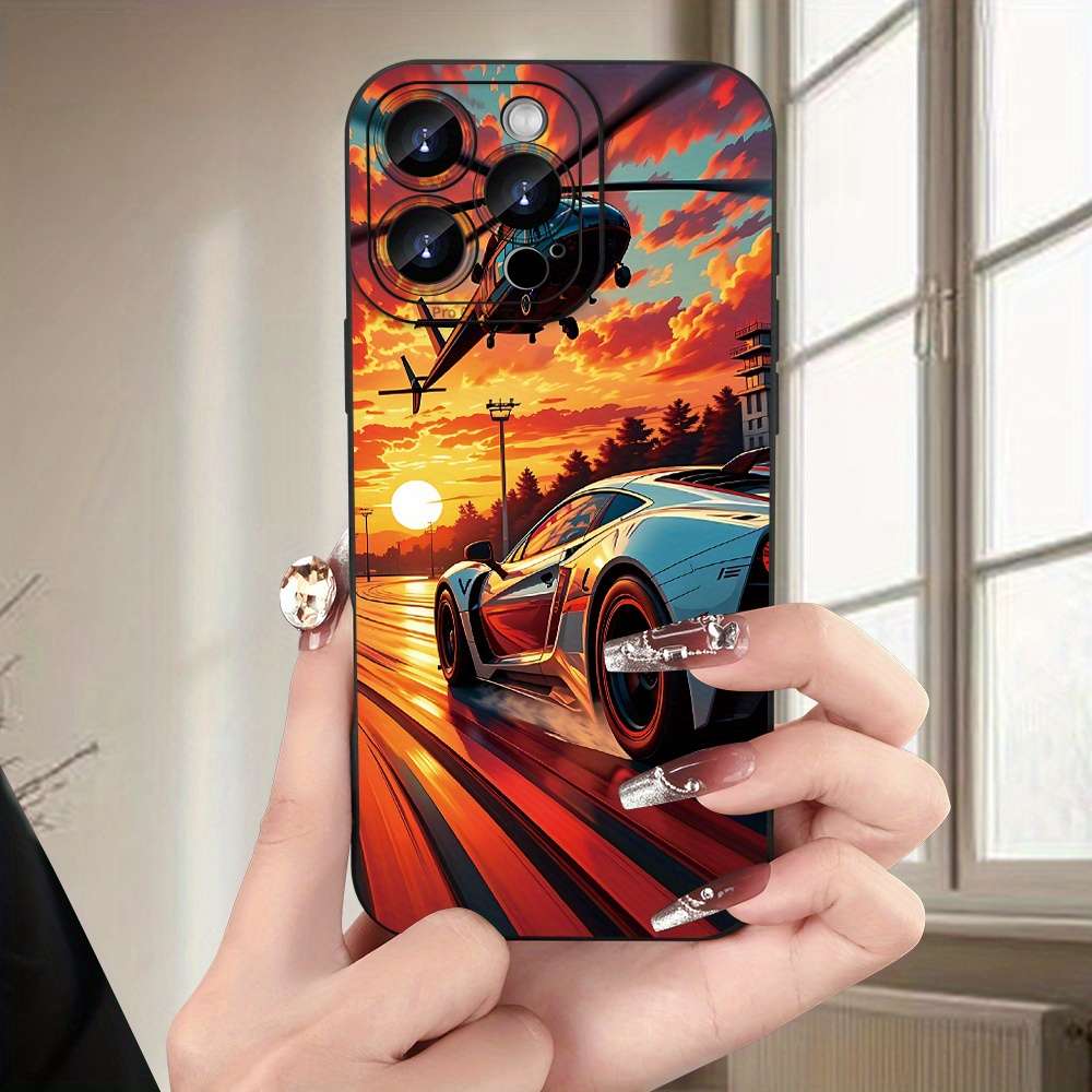 1Pc Black For iPhone XR Helicopter Sports Car Phone Case