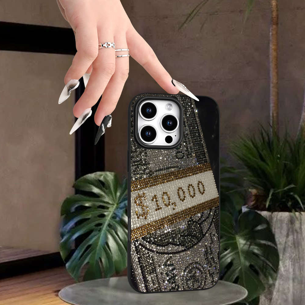 1Pc Black For iPhone 14 Plus Glitter Pattern Phone Case