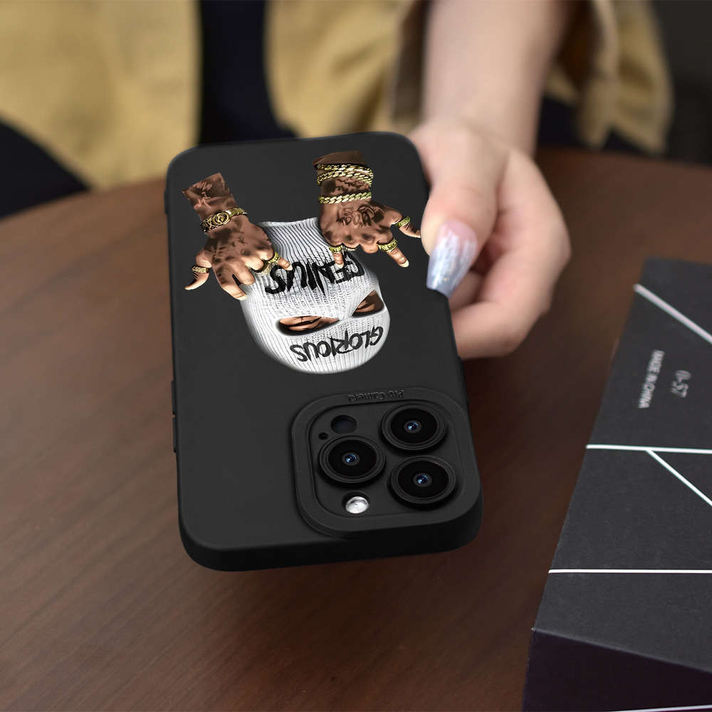 1Pc Black For iPhone 16 Plus Masked Bandit Print Phone Case