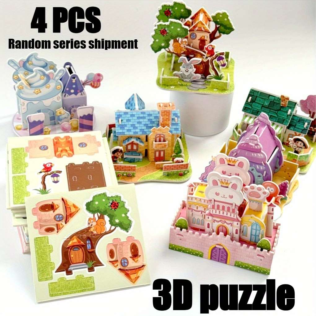 3D Building Model Puzzle Set Model Random Style Quantity 4 Pcs