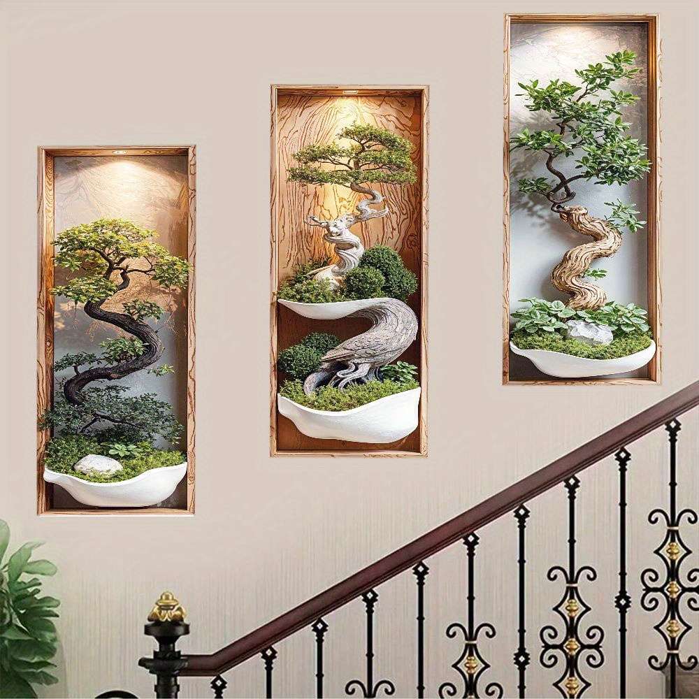 3Pcs Modern Leaflure Zen Bonsai Wall Art Frames Japanese Miniature Living Room