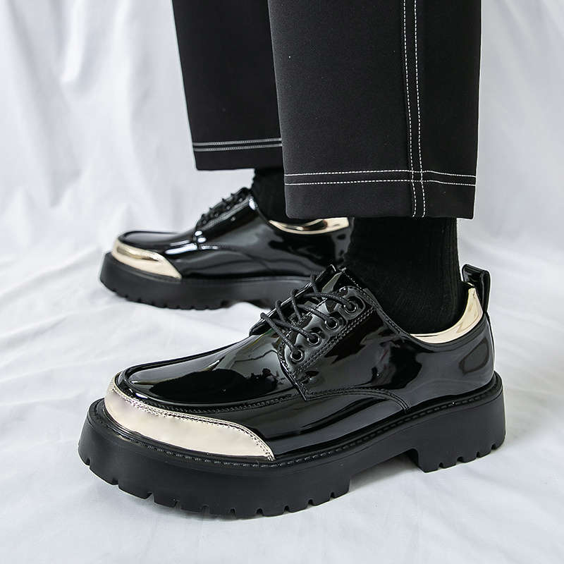 Mens Leather Shoes Color Black Golden Sizeuk 8.5