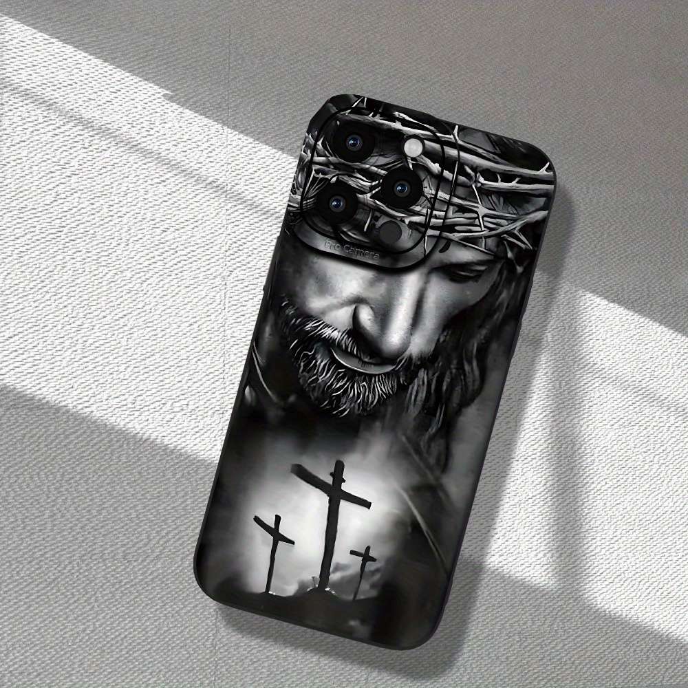 1Pc Black For iPhone 16 Plus Pirate And Cross Pattern Phone Case