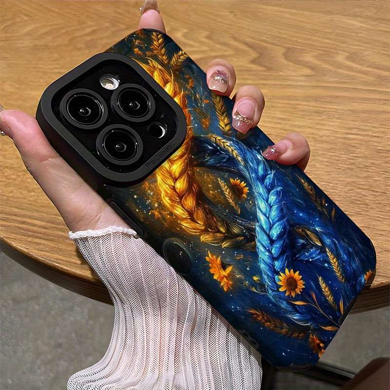 1Pc Mixed Color For iPhone 16 Plus Wheat Flower Pattern Phone Case