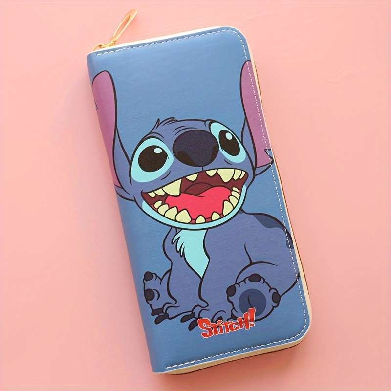 Stitch Lilo Long Zipper Walletmulti-Character Design Holiday Gift Idea Polyester Lining