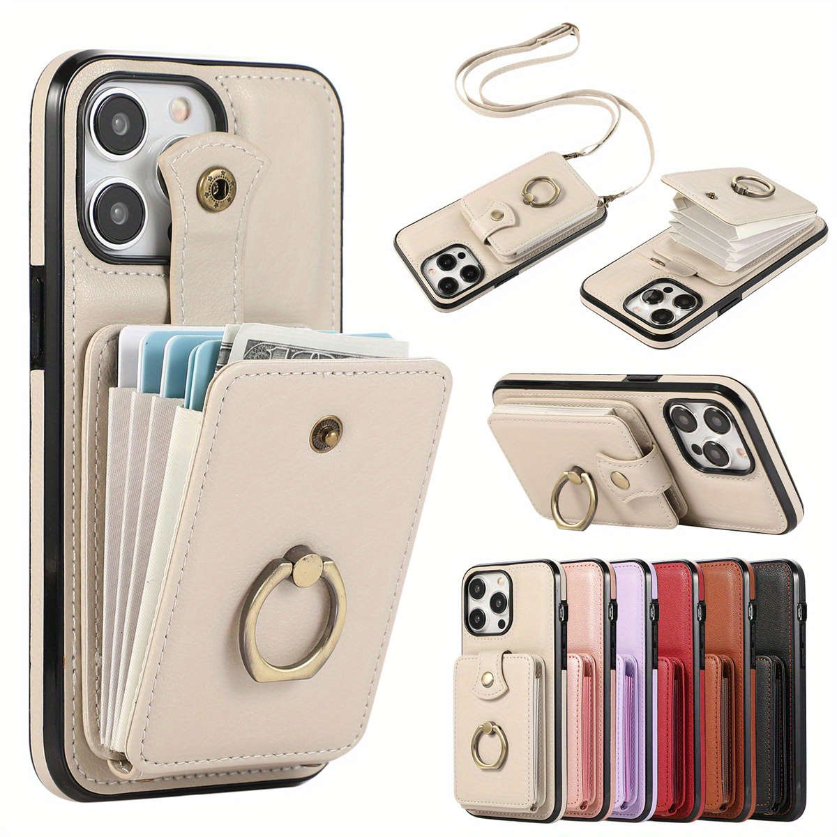 1Pc Beige For iPhone 16e Protective Case Wallet Phone Case