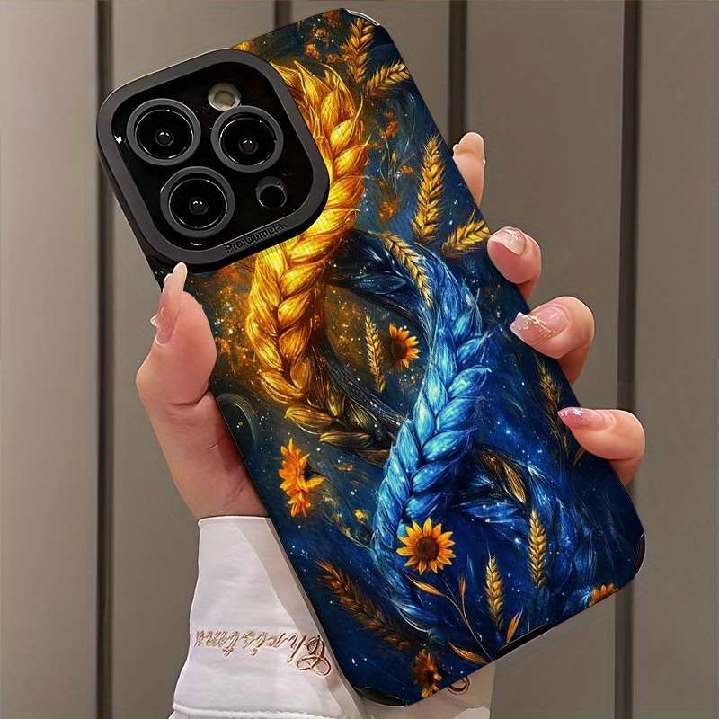 1Pc Mixed Color For iPhone 16 Plus Wheat Flower Pattern Phone Case