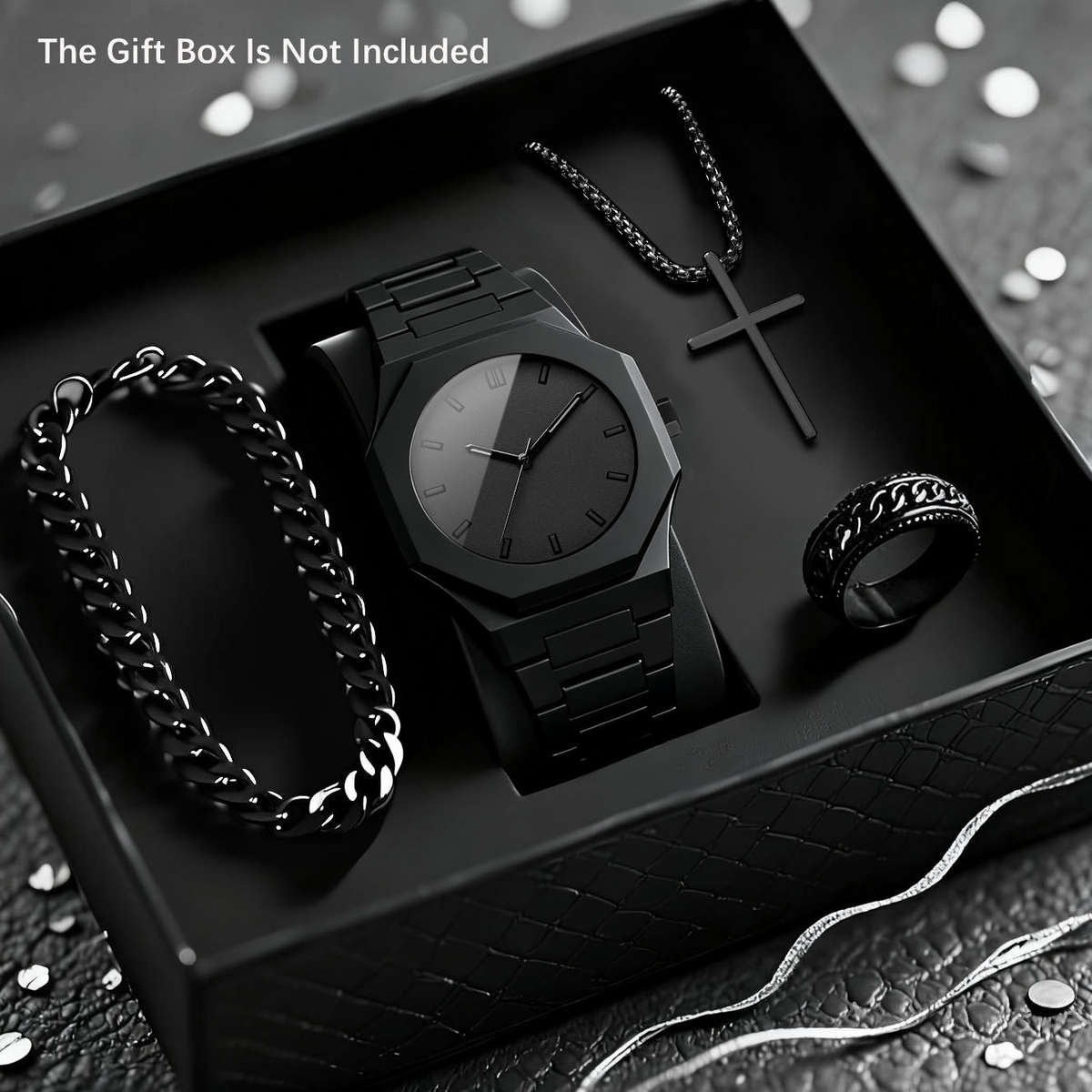 3PCS Mens Elegant Business Mesh Strap Watch Set Christmas Birthday