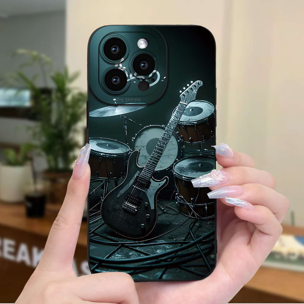 1Pc Black For iPhone 14 Plus Guitar With Drum Phone Case