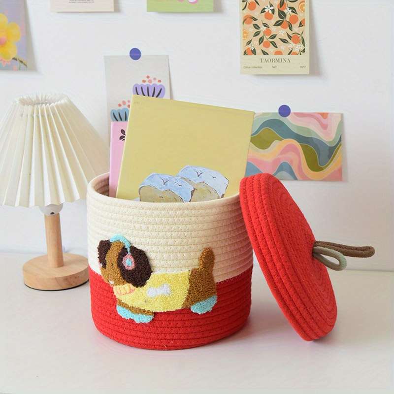 Storage And Organizationcolor Red Cover And Red Bottom Yellow Earphone Puppy 22 X 19