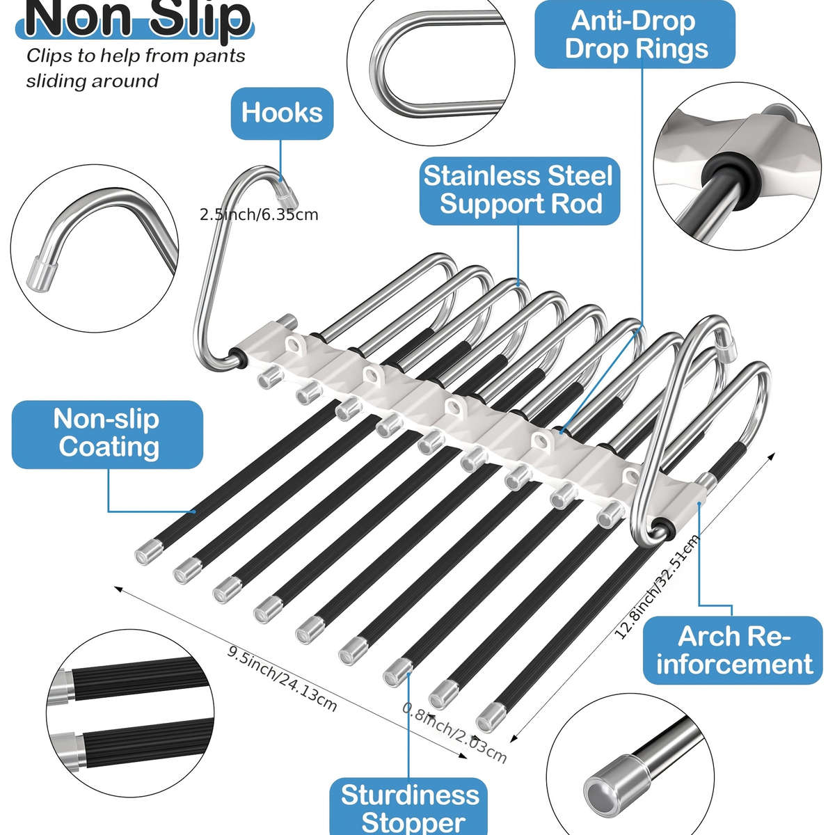 Clothes Rack Upgraded White9LayerAntislip Strip Design 6Pcs