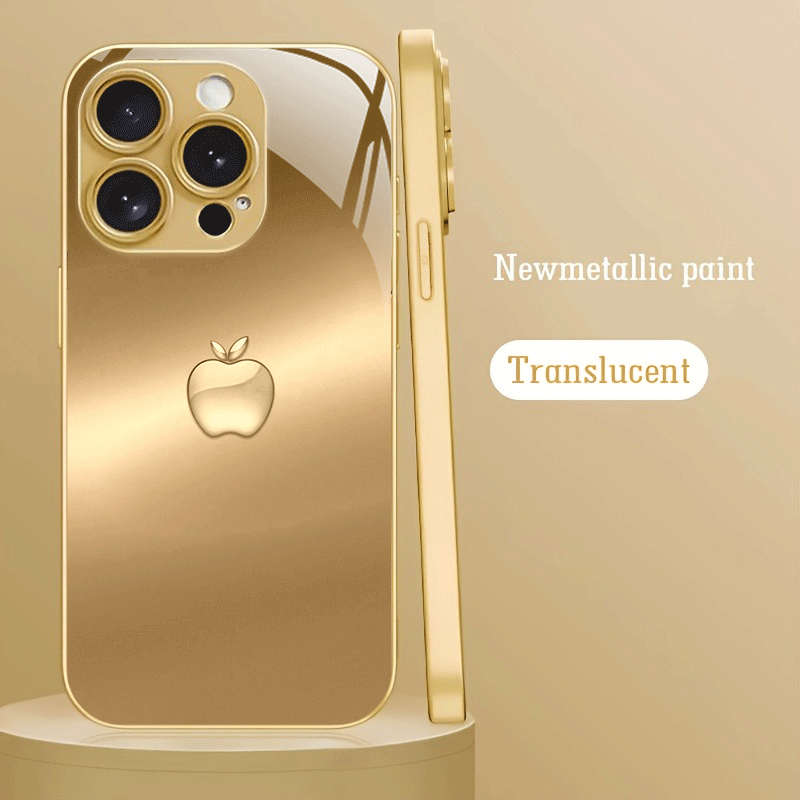 1Pc Golden For iPhone 14 Pro Max Golden Apple Pattern Phone Case