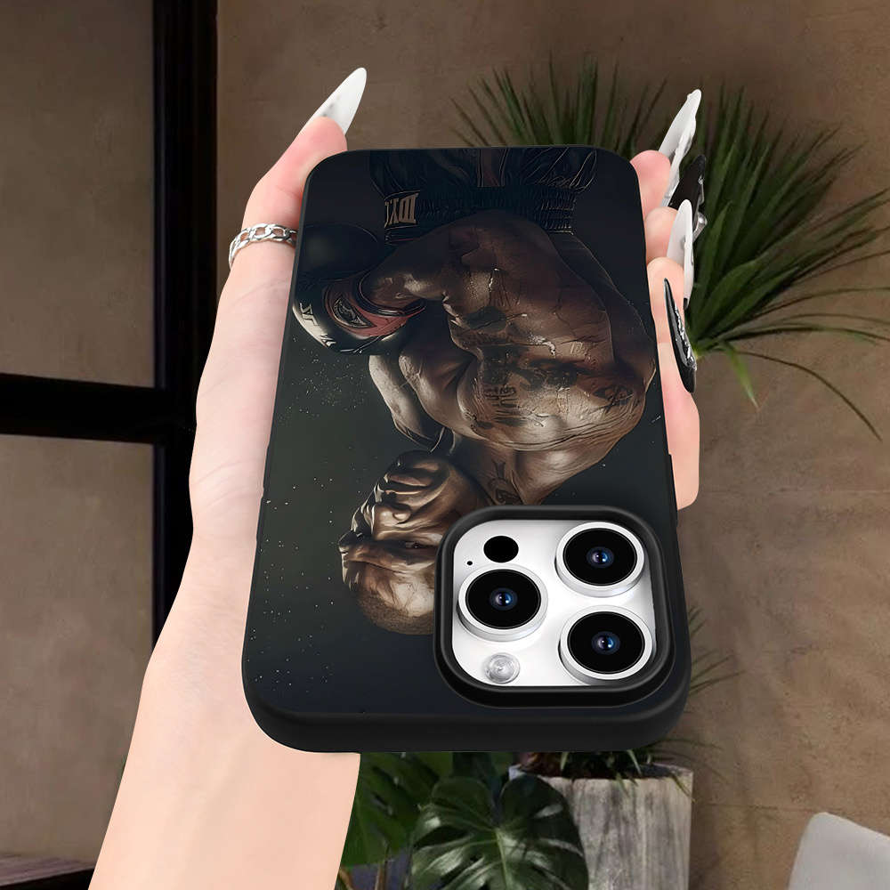 1Pc Black For iPhone 12 Pro Boxing King Pattern Phone Case
