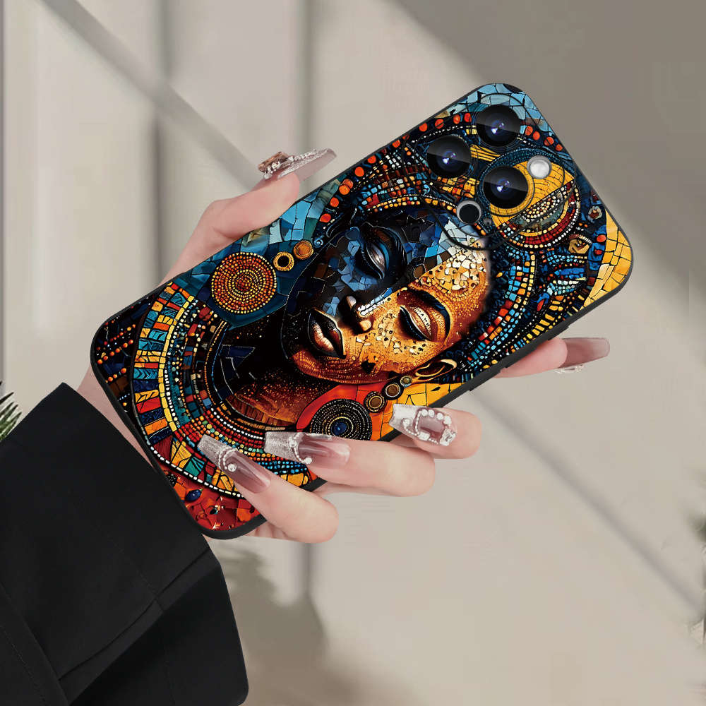 1Pc Black For iPhone 15 Plus African Girl Pattern Phone Case