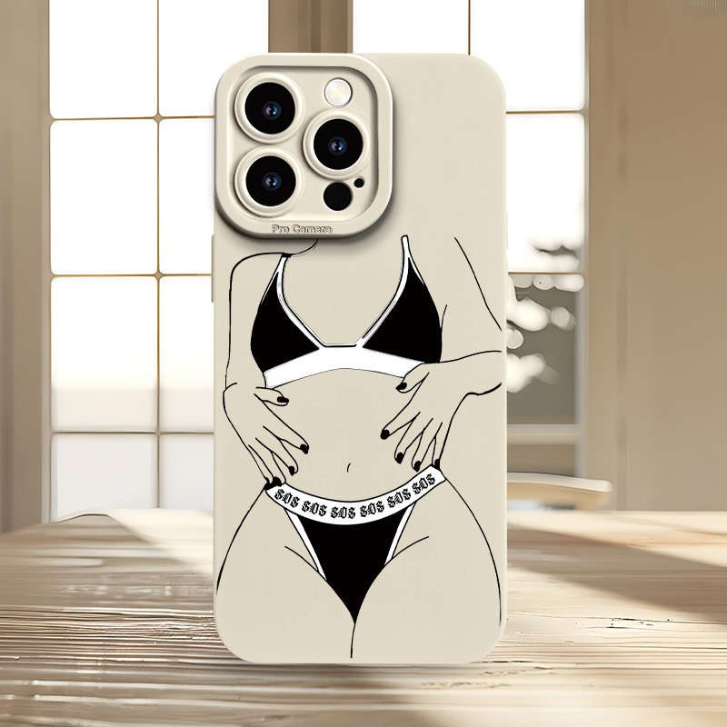 1Pc Beige For iPhone 16 Plus Sexy Woman Patterned Phone Case