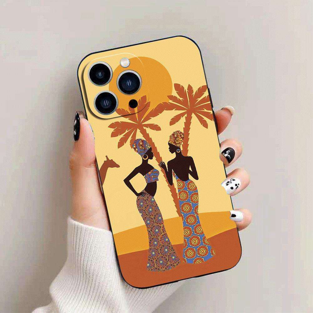 1Pc Black For iPhone 13 African Lady TPU Phone Case