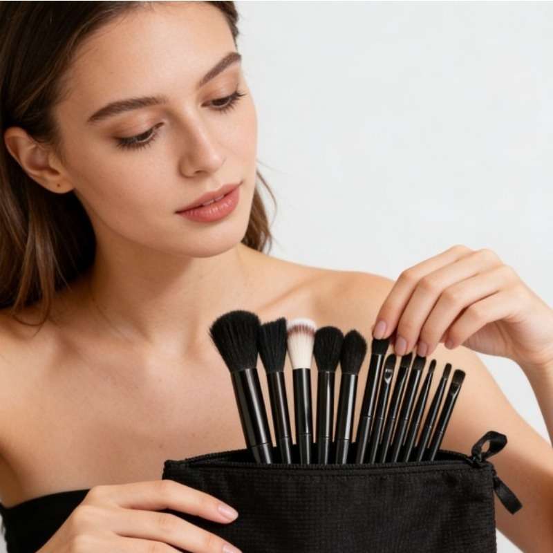 Makeup Brush Set Color 13 Black Items  Cloth Bag