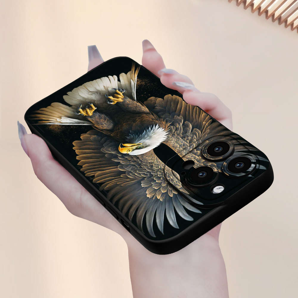 1Pc Black For iPhone 16 Plus Majestic Eagle Design Phone Case