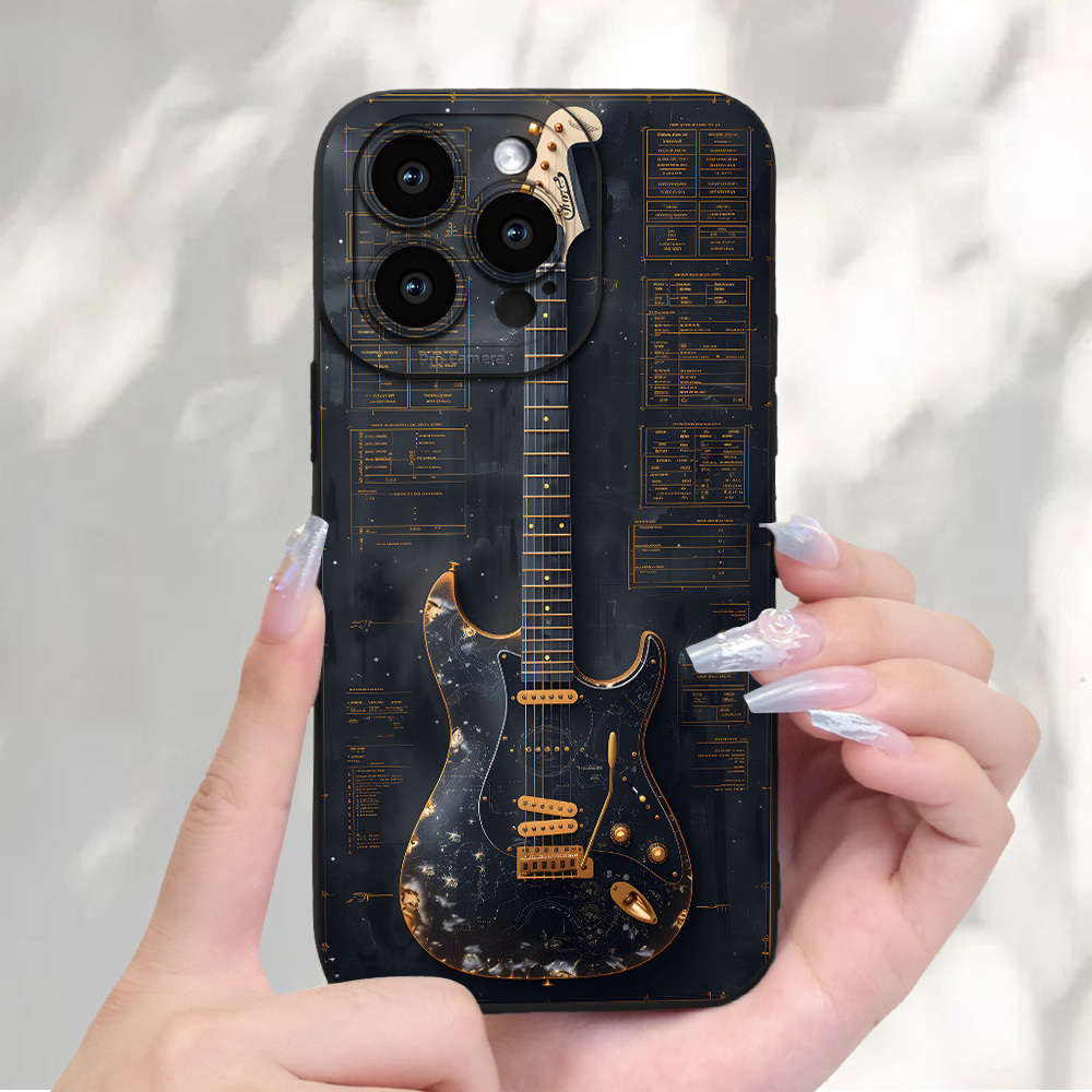 1Pc Black For iPhone SE Guitar Pattern Phone Case