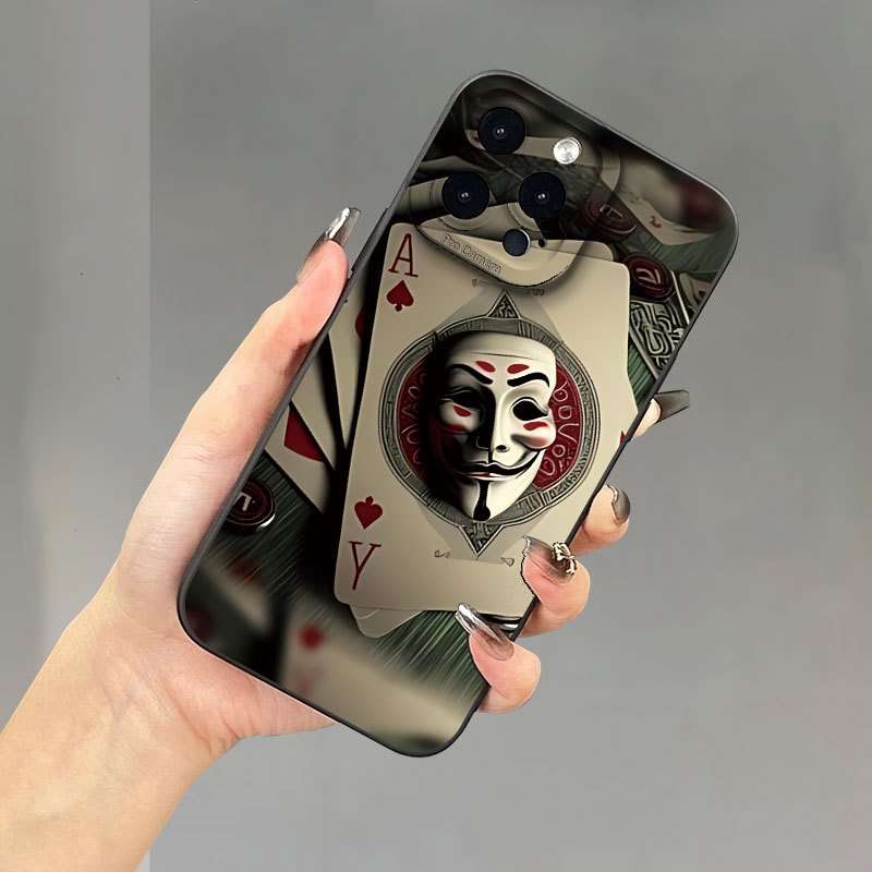 1Pc Mixed Color For iPhone 16 Plus Joker Face Poker Phone Case