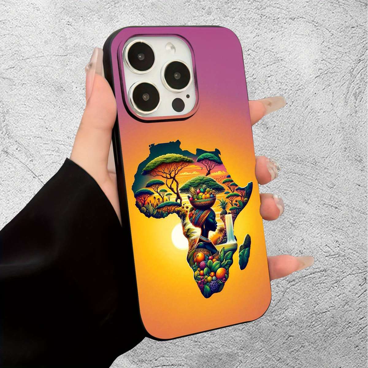 1Pc Black For iPhone 15 African Element Pattern Phone Case