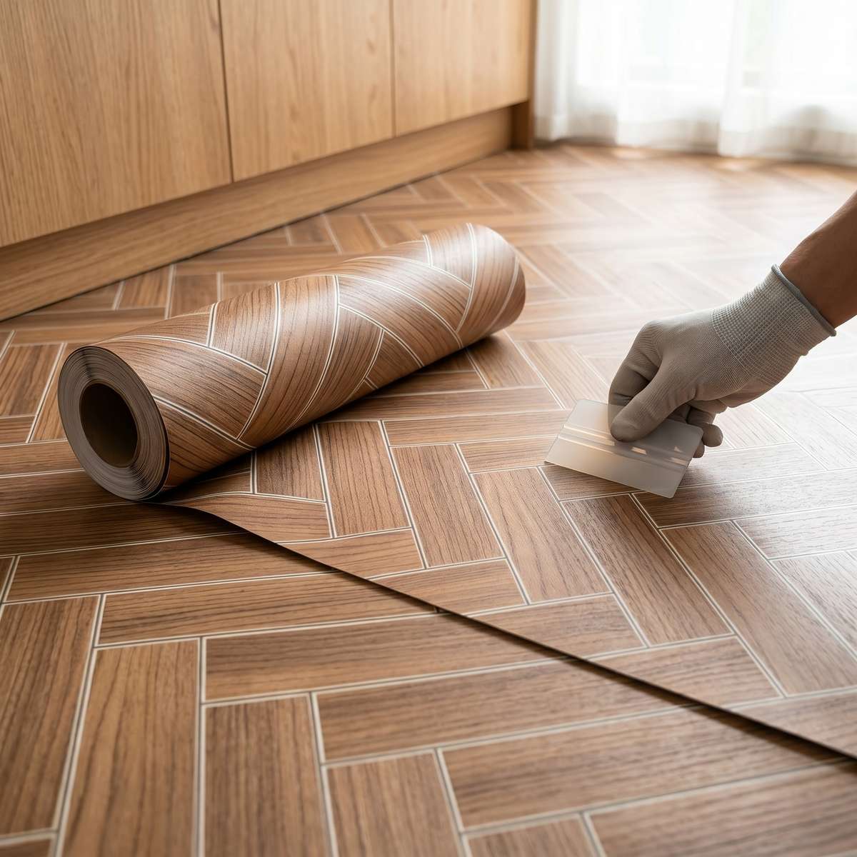 Self Adhesive Floor Stickers Herringbone Pattern Floor 30*200Cm