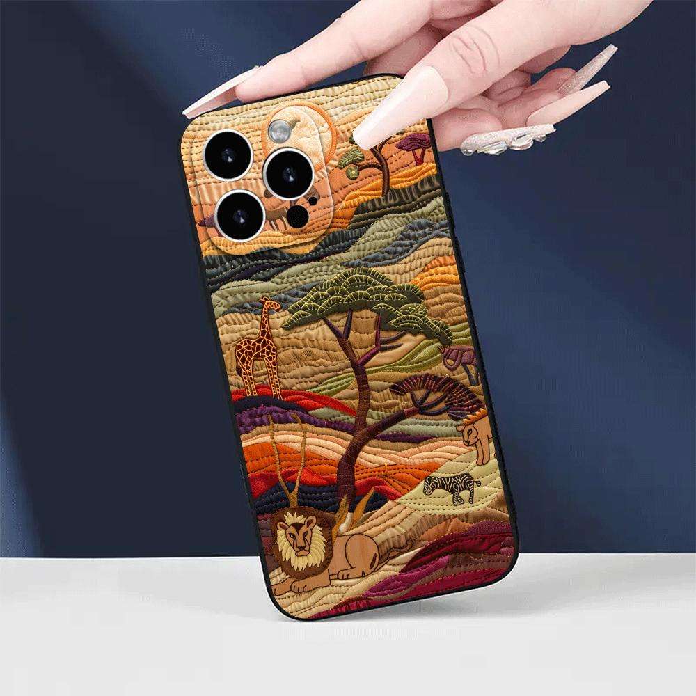 1Pc Black For iPhone 11 African Wildlife Phone Case