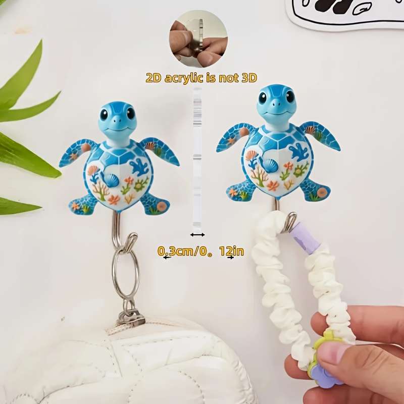 2 Pack Blue Patterned Turtle Acrylic Self Adhesive Hangers Quantity 2 small turtles with patterns