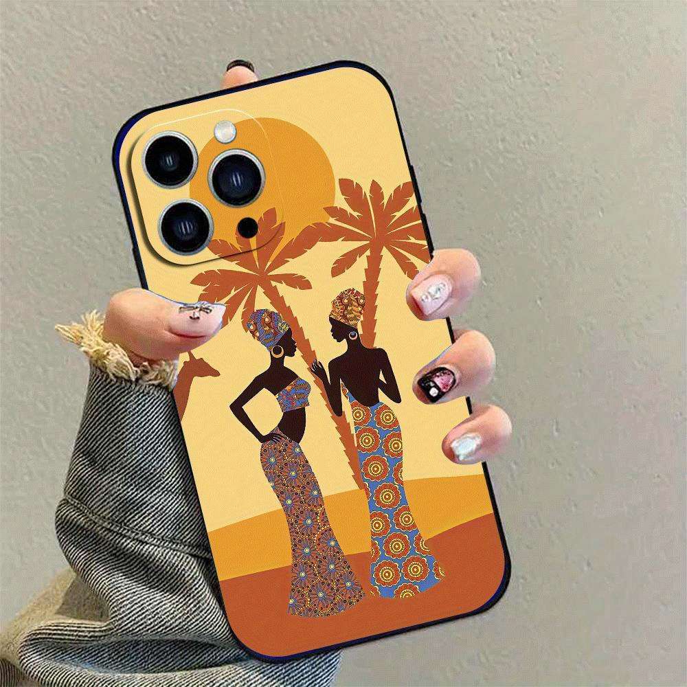 1Pc Black For iPhone 13 African Lady TPU Phone Case
