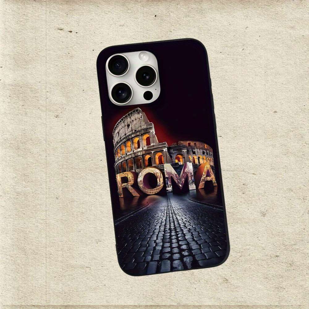 1Pc Black For iPhone 16 Plus Colosseum Design Phone Case