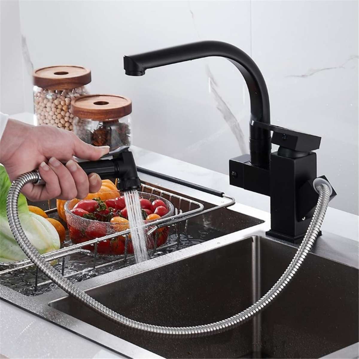 Contemporary Copper Alloy Kitchen Sink Faucet Flexible Pull Out Mixer Tap With