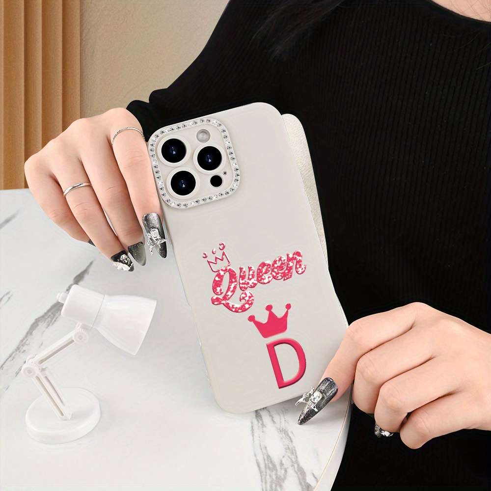 1Pc Ivory White For iPhone 13 Letter D Print Phone Case