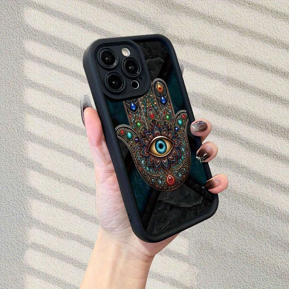 1Pc Black For iPhone 15 Plus Evil Eye Retro Cartoon Phone Case