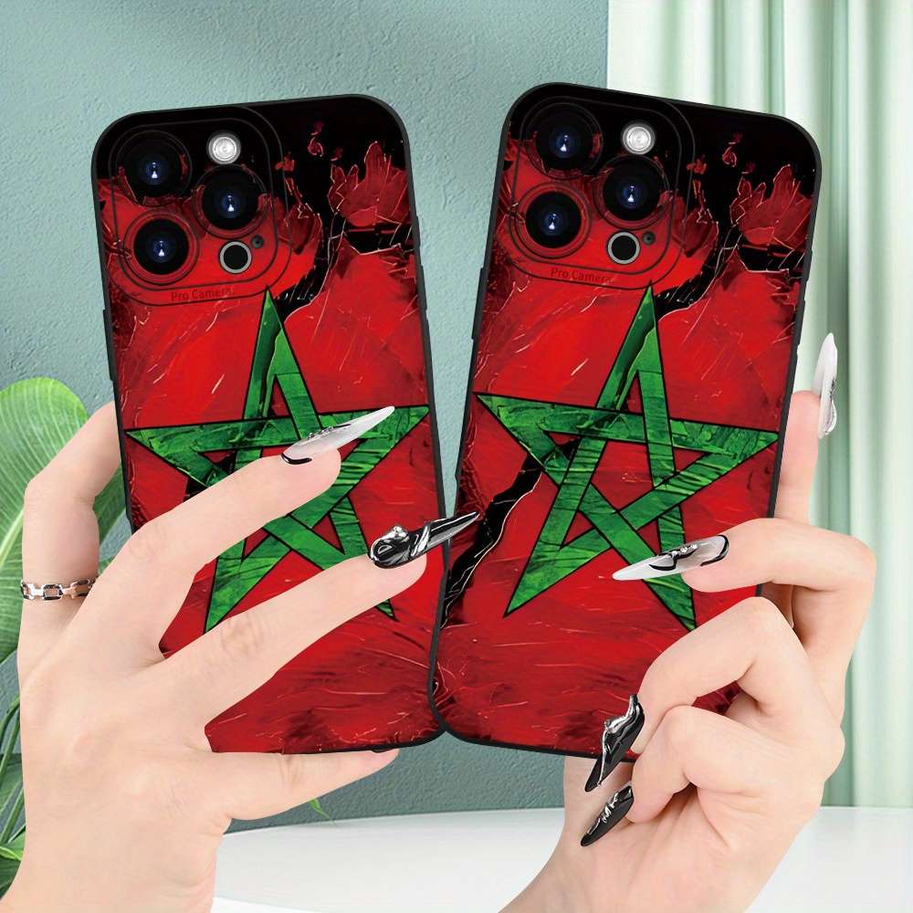 1Pc Black For iPhone 15 Plus Moroccan Design Phone Case