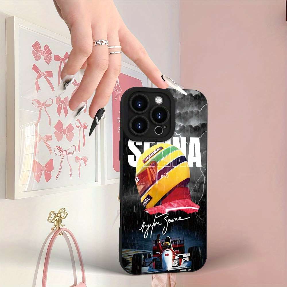 1Pc Black For iPhone 16 F1 Racing Pattern Phone Case