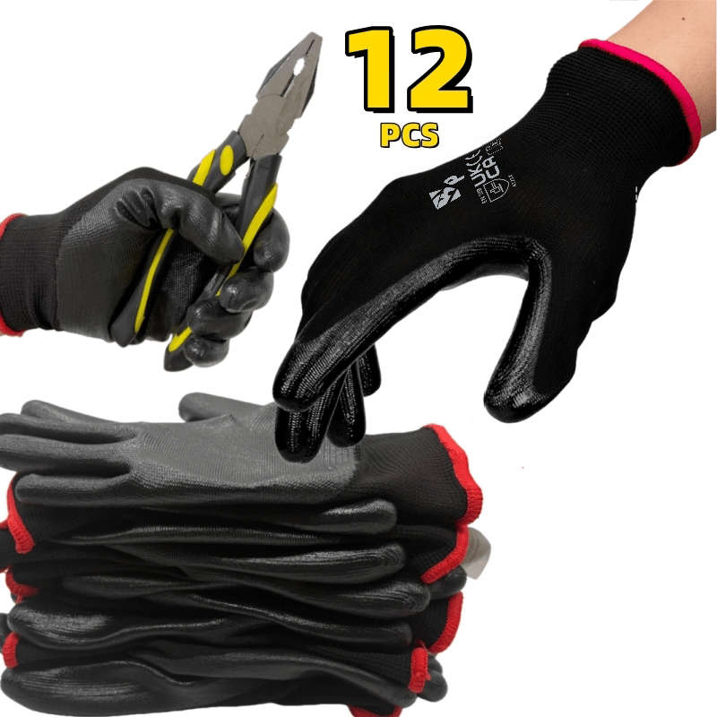 Work Gloves Color Black Coating12Pcs