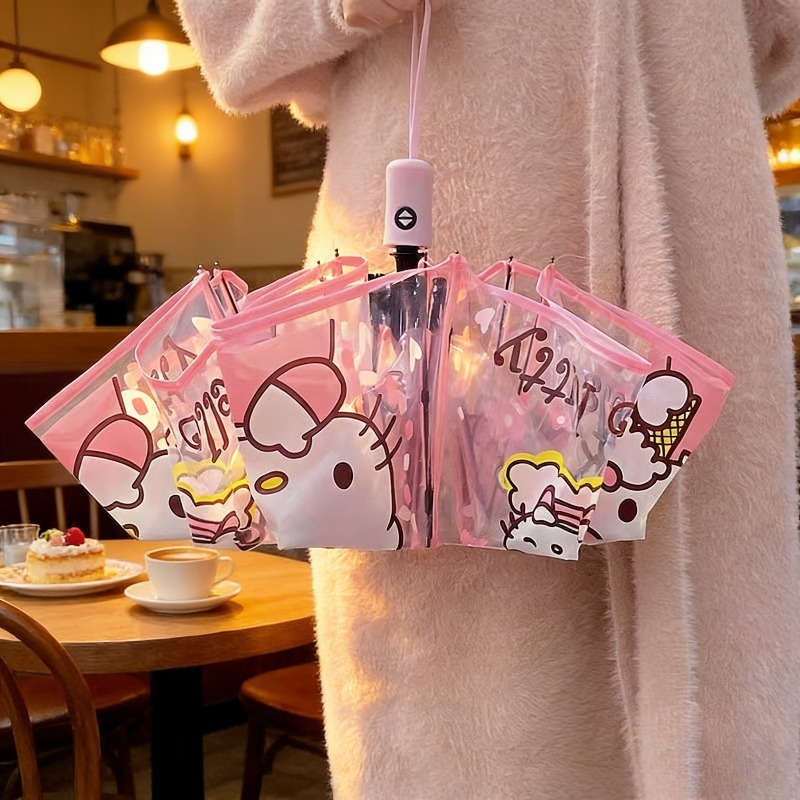 Umbrella Color Kt Cat Pink Edge Transparent Automatic Umbrella