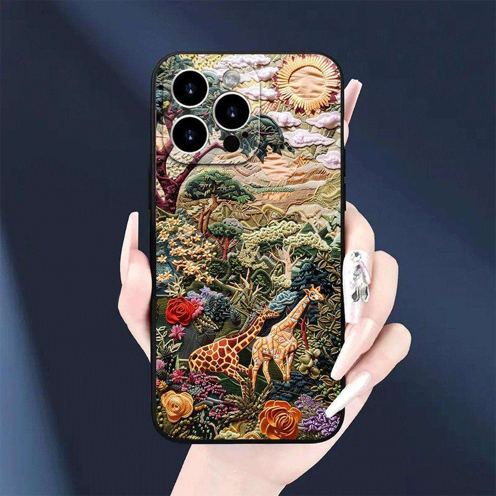 1Pc Black For iPhone 16 African Wildlife Phone Case