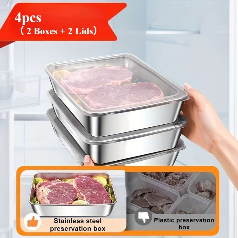 Antibacterial Box Stainless Steel Food Container 4Pcs 2 Boxes2 Lids