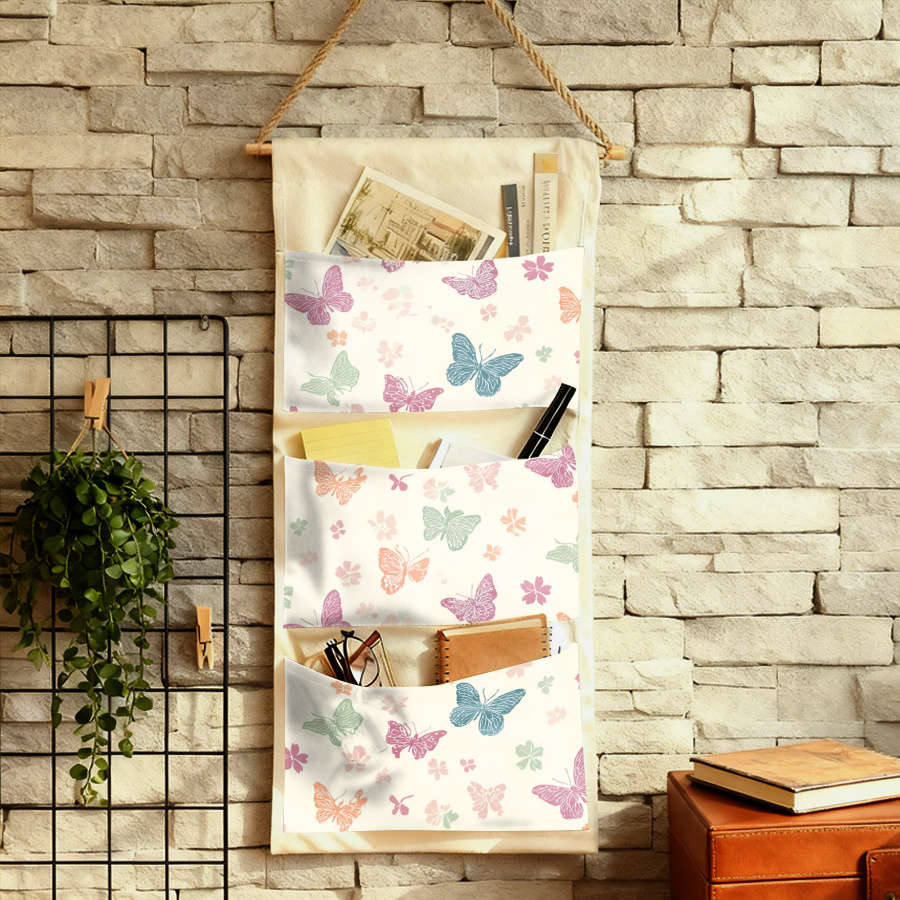 Wall Hanging Storage Bag Butterfly Garden Pattern Decor