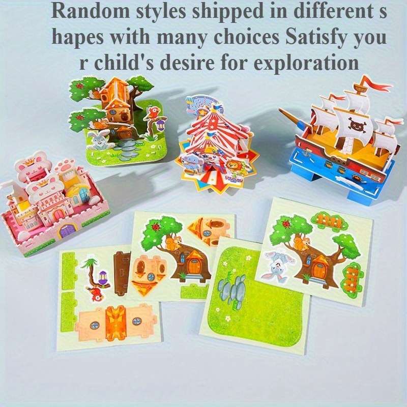 3D Building Model Puzzle Set Color Multicolour Quantity 4Pcs