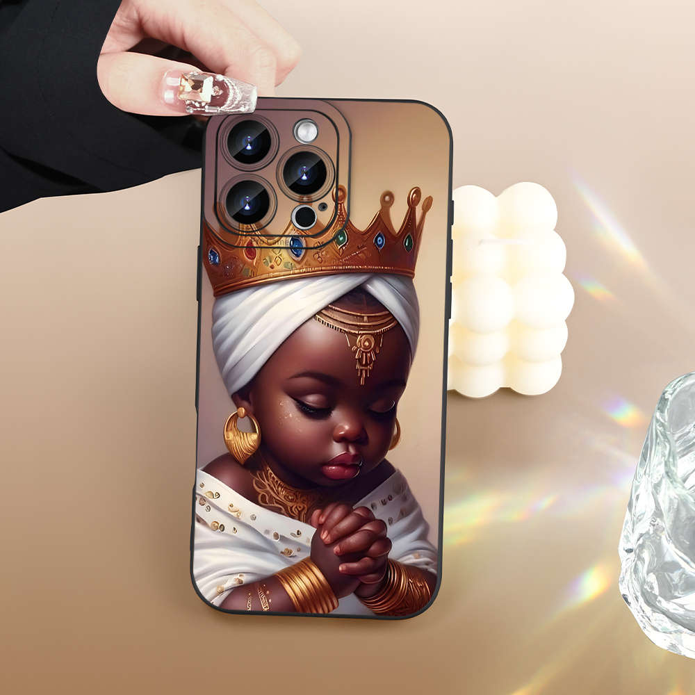 1Pc Black For iPhone 14 Plus African Children Pattern Phone Case